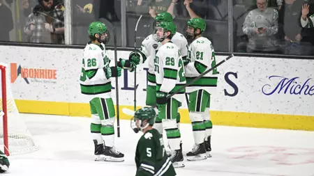 Dylan James pots hat trick to lead No. 4 UND to 6-1 win, series sweep